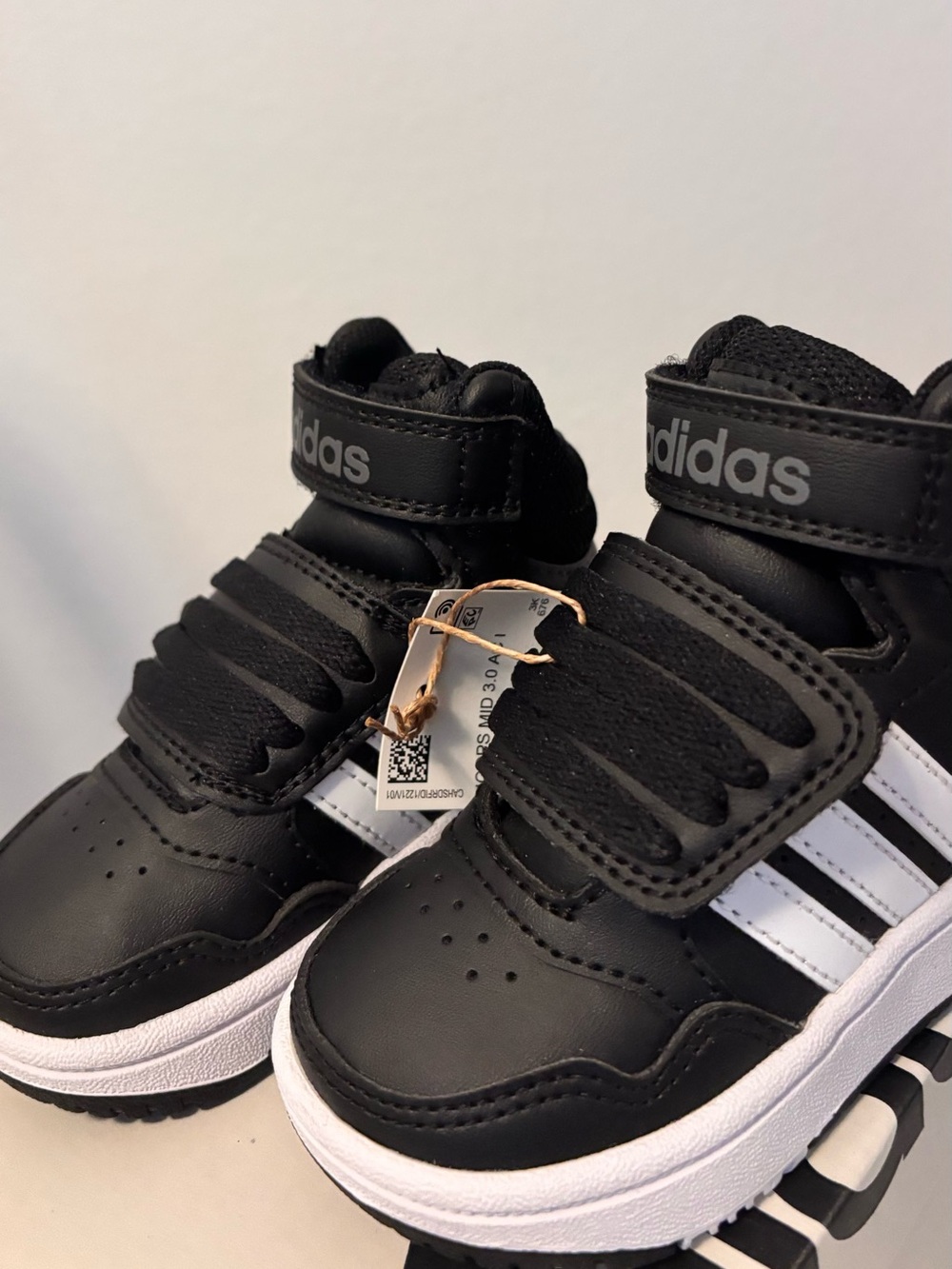 adidas Black and White High-Top Kids Sneakers - Picture 3 of 6